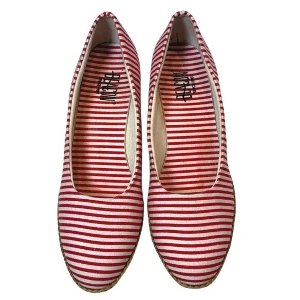 Beacon Espadrille Heel Women Red White Americana Striped Canvas Nautical Shoe 8M